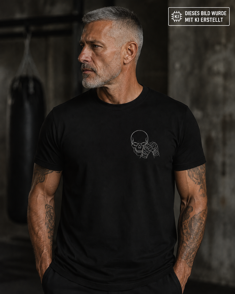 Boxer Skull-Premium Stickerei T-Shirt